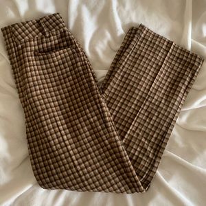 Petite Studio Mallory Wool Trousers straight leg brown checkered pants | XS